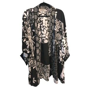 VTG Stijfselkissie Marijke Benedict Silk Linen Velvet Art B&W Kimono Coat Lg